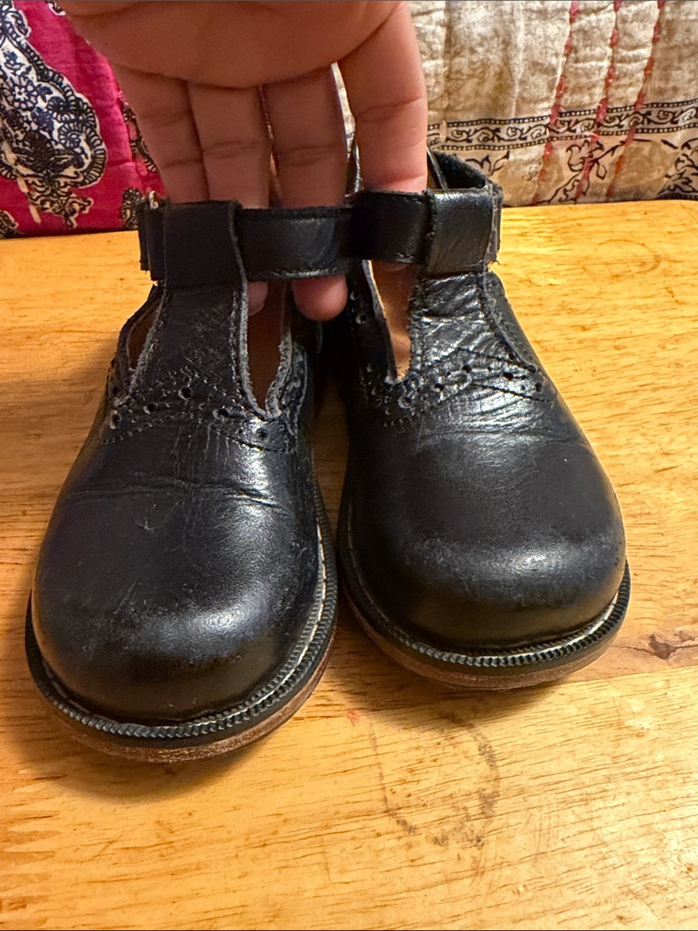 Black Leather Girls T-Strap Dress Shoes